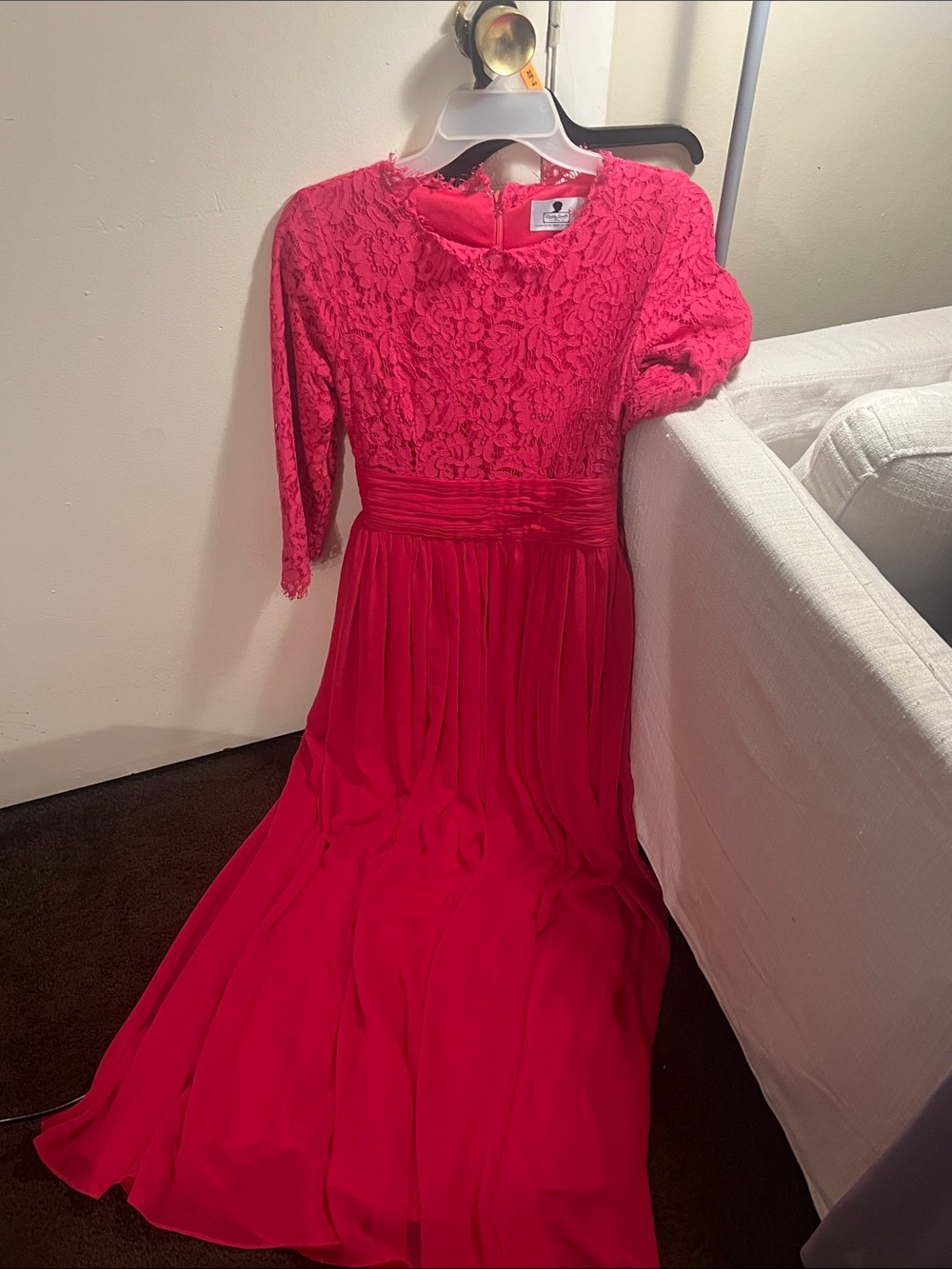 Dainty Jewells hot pink Lace Bodice Long Sleeve Gown